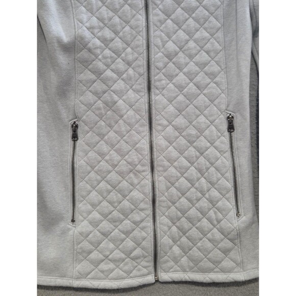 Columbia Hooded Jacket Womens Small Light Gray Quilted Full Zip Longline Fleece - Picture 4 of 10